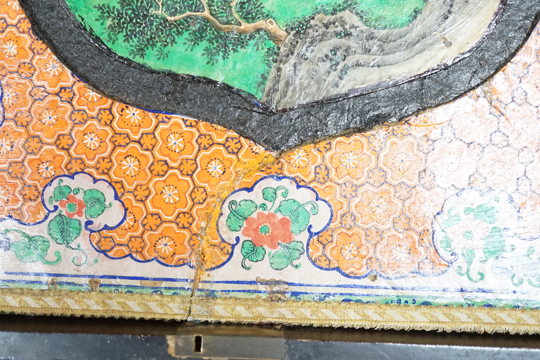 A 19th century Chinese painted panel, in a lacquered box, box 48 x 48cm Ivory Submission reference UW85TZQU